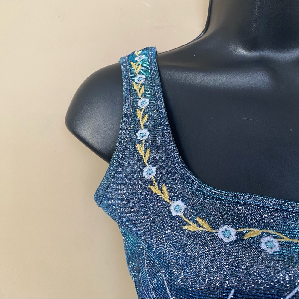 Blue Metallic Glitter Fairy Butterfly Embroidered Dress - Picture 7 of 9